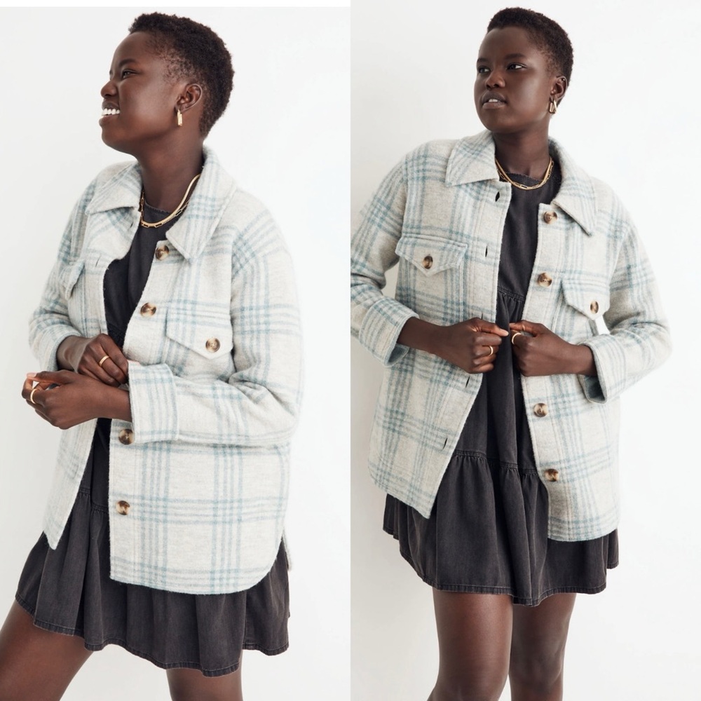 Madewell Boiled Wool Shirt-Jacket in Plaid Heather Lagoon